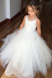 Cute A-line Straps Long Flower Girl Dress,Princess Straps Tulle Flower Girl Dresses,Ball Gowns,F006