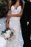 Mermaid V Neck Lace Beach Wedding Dresses N110