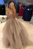 Dusty Rose V-Neck Tulle Stylish Spaghetti Straps Formal Evening Dress Long Puffy Prom Gown