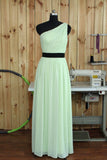 Mint Green One Shoulder Chiffon Bridesmaid Dresses With Belt