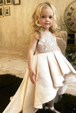 A Line High Low Sleeveless Satin Flower Girl Dresses Cute Hi Lo Round Neck Flower Girl Dresses F075