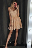 Spaghetti Strap Short Prom Dress with Appliques, Lace Appliqued Homecoming Dresses N1530