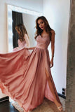 Charming Long Prom Dresses Lace Spaghetti Straps Prom Dress with Side Slit N1541