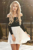 A-Line Off-the-Shoulder Lace Mini Homecoming Party Dress with Long Sleeves N1902