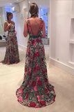 A Line Sleeveless Prom Dress with Embroidery, Long Formal Dress with V Back N1560