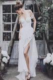 Off the Shoulder Chiffon Beach Wedding Dresses Long Bridal Dresses N2427