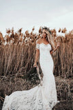 Mermaid Off the Shoulder Lace Beach Wedding Dresses Long Rustic Wedding Dresses N2253