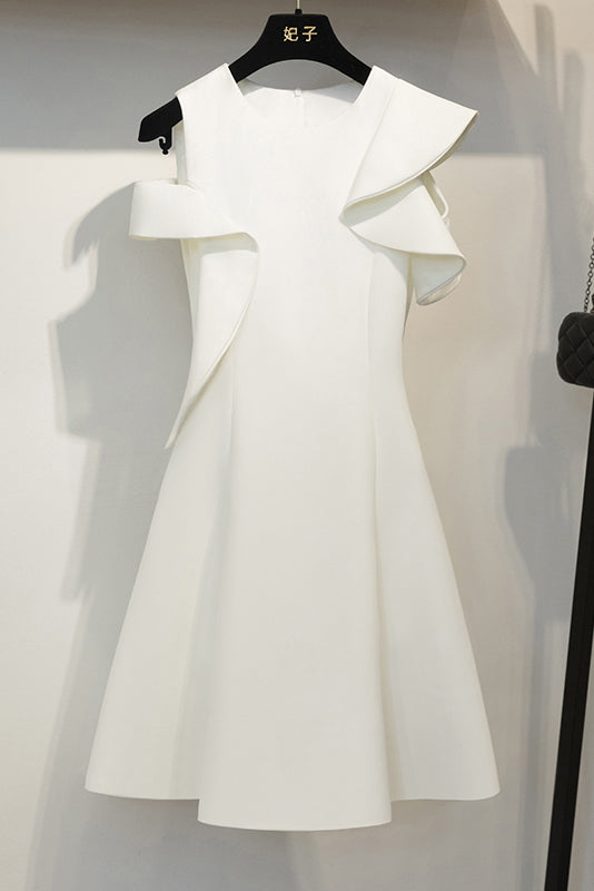Ivory Short Satin Homecoming Dresses, A Line Cute Short Sleeves Sweet 16 Dress N1962