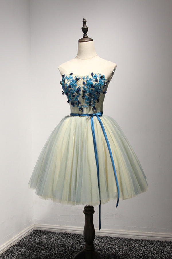 A Line Sweetheart Cute Short Homecoming Dress with Appliques, Mini Short Dress with Belt