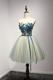 A Line Sweetheart Cute Short Homecoming Dress with Appliques, Mini Short Dress with Belt