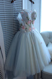 Beautiful Sweetheart Tulle Graduation Dress with Flowers, A Line Strapless Cute Homecoming Dress