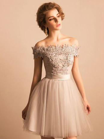Lace Appliques Off-the-shoulder Tulle Beading Homecoming Dresses N252