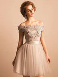 Lace Appliques Off-the-shoulder Tulle Beading Homecoming Dresses N252