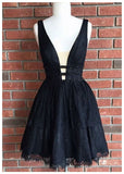 Sexy Black Sleeveless Deep V-Neck Short Homecoming Dresses
