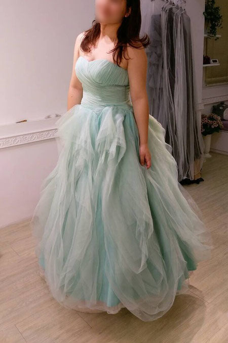Unique Plus Size Strapless Floor-length Tulle Prom Dress,Long Evening Gowns,N450