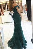 Dark Green Off-the-shoulder Mermaid Tulle Prom Dress with Beads,Evening Gown,N432