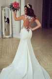 Stunning See-through Mermaid Sleeveless Lace Appliques Court Train Wedding Dress,N465