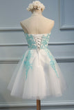 Ivory Sweetheart Strapless Tulle Homecoming Dresses with Mint Appliques