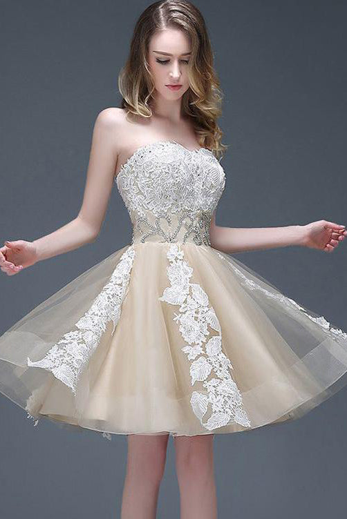 Strapless Sweetheart Appliqued Homecoming Dress with Beading Waist,Elegant Prom Dress,N258
