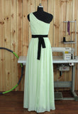 Mint Green One Shoulder Chiffon Bridesmaid Dresses With Belt