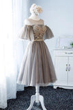 A Line Knee Length Tulle Homecoming Dresses with Sleeves Cute Short Prom Gown N2189