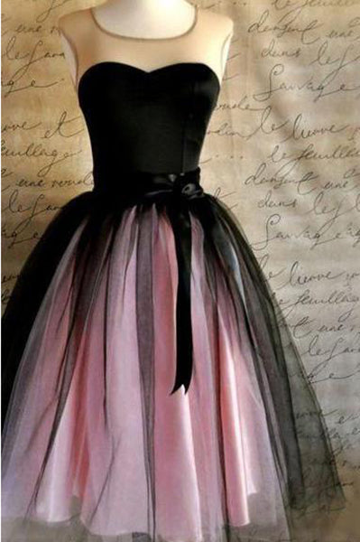 A-line Sleeveless Vintage Ribbons Belt Tulle Short Prom Dress Party Dress,Sweet 16 Dresses,N258