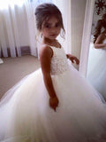 Cute A-line Straps Long Flower Girl Dress,Princess Straps Tulle Flower Girl Dresses,Ball Gowns,F006