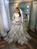 Gorgeous Beige Sweetheart Gray Ruffles Court Train Wedding Dresses N437