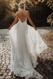 Elegant A Line V Neck Tulle Lace Wedding Dresses N128