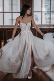 Gorgeous A Line Sparkly Tulle Wedding Dresses with Slit N132