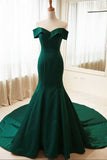 Dark Green Off the Shoulder Mermaid Prom Dress, Sexy Long Evening Dresses