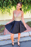 A Line Halter V-Neck Satin Homecoming Dress with Lace Top N2113