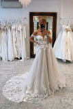 A Line Off the Shoulder Tulle Wedding Dresses with Appliques N092