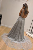 A Line Sleeveless Silver Backless Fashion Custom Unique Design Long Prom Dresses N2247