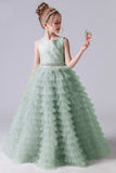 A Line Lace Tulle Princess Flower Girl Gown With Belt