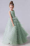 A Line Lace Tulle Princess Flower Girl Gown With Belt