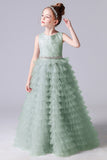 A Line Lace Tulle Princess Flower Girl Gown With Belt