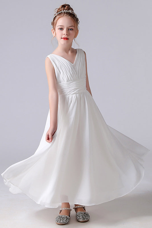 A Line Sleeveless Flower Girl Dresses With Pleats