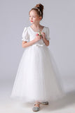 A Line White Tulle Princess Flower Girl Dresses With Blet