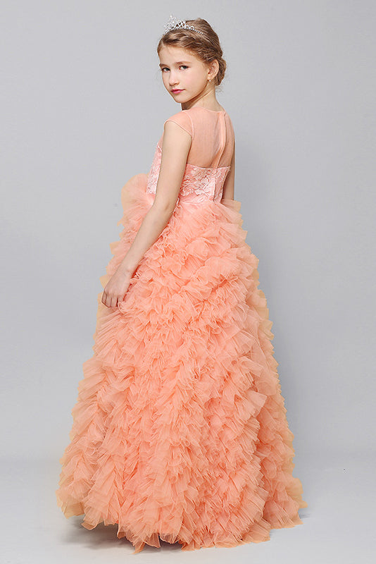 Beauty Princess Lace Cap Sleeve Tulle Flower Girl Gown