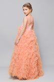 Bauty Princess Lace Cap Sleeve Tulle Flower Girl Gown
