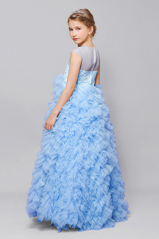 Beauty Princess Lace Cap Sleeve Tulle Flower Girl Gown