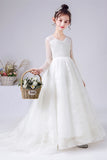 A-Line Elegant Long Sleeve Lace Flower Girl Dress With Bownet