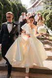 Vintage Ball Gown One Shoulder White Satin Wedding Dresses N140