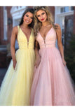 Sparkly Light Blue V-Neck Sleeveless Princess Prom Dresses