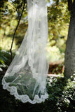 Ivory Lace Edged Cathedral Length Tulle Wedding Veil Elegant Bridal Veil V031
