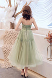 Green Tulle Spaghetti Strap Sleeveless Pleated Prom Dresses N2093