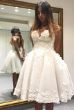 Ball Gown Prom Dress,Ivory Knee-length Homecoming Dress with Flowers,Appliqued Prom Gown,N221