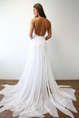Spaghetti Straps Lace Beach Chiffon Wedding Dress N2683
