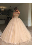 Sparkly Spaghetti Strap Beaded Tulle Ball Gown Prom Dresses